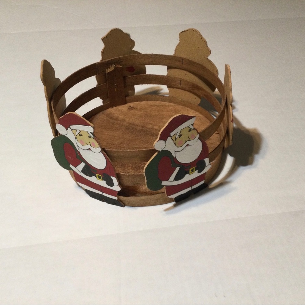 Vintage Painted Wooden Santa Basket